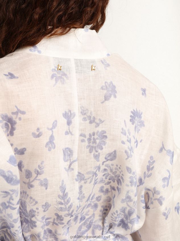 Resort Collection Mini Dress in linen with Mediterranean blue print FN20N1009 Women Golden Goose