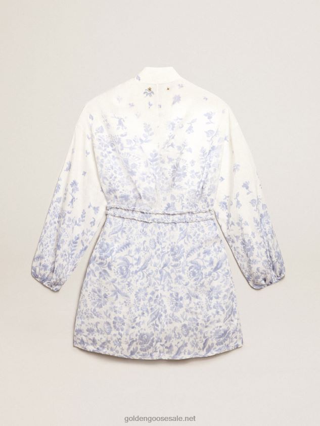 Resort Collection Mini Dress in linen with Mediterranean blue print FN20N1009 Women Golden Goose