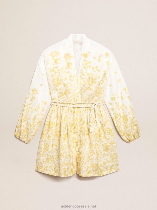 Resort Collection Mini Dress in linen with lemon yellow print FN20N1006 Women Golden Goose