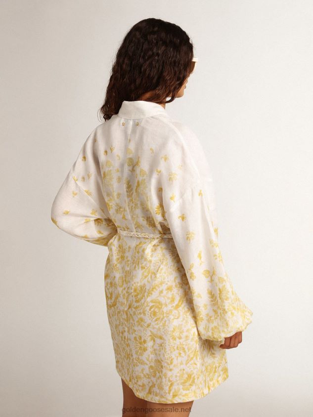 Resort Collection Mini Dress in linen with lemon yellow print FN20N1006 Women Golden Goose