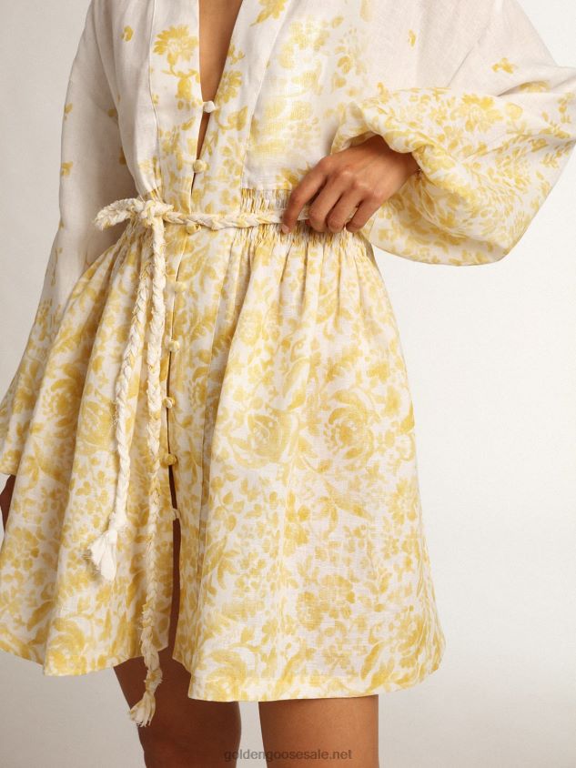 Resort Collection Mini Dress in linen with lemon yellow print FN20N1006 Women Golden Goose