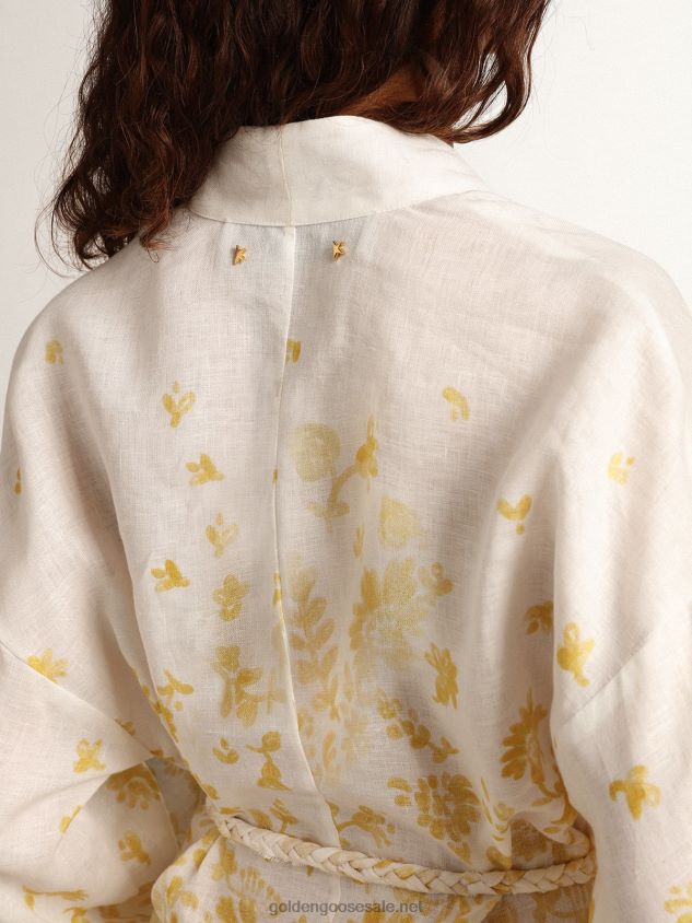 Resort Collection Mini Dress in linen with lemon yellow print FN20N1006 Women Golden Goose