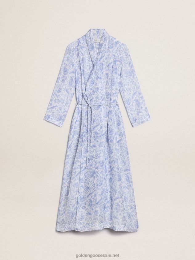 Resort Collection linen blend kaftan dress with Mediterranean blue print FN20N1018 Women Golden Goose