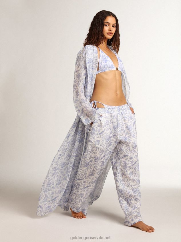 Resort Collection linen blend kaftan dress with Mediterranean blue print FN20N1018 Women Golden Goose
