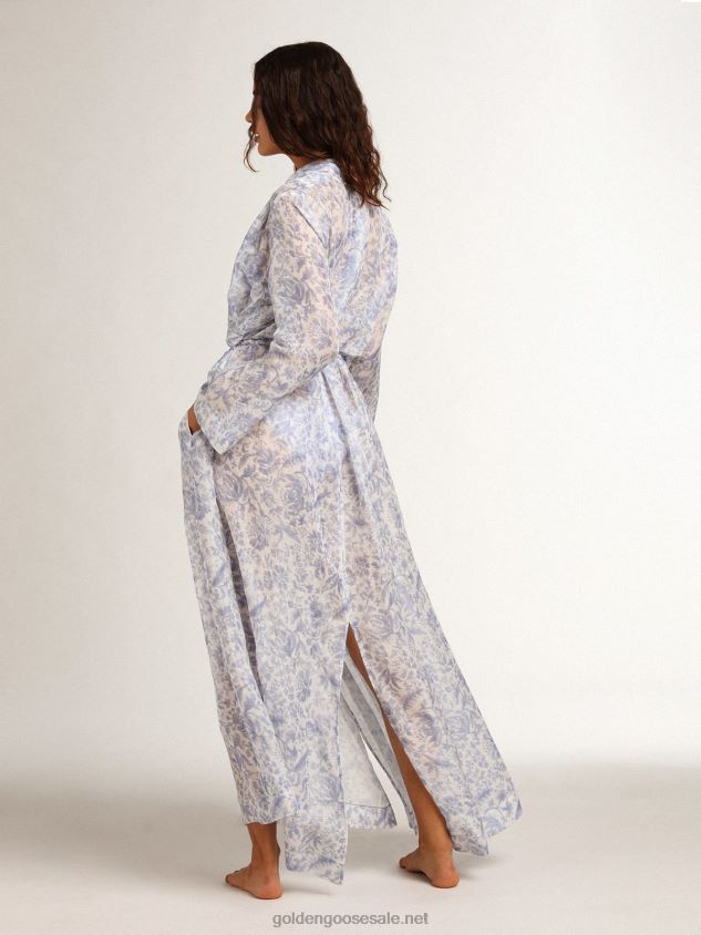 Resort Collection linen blend kaftan dress with Mediterranean blue print FN20N1018 Women Golden Goose