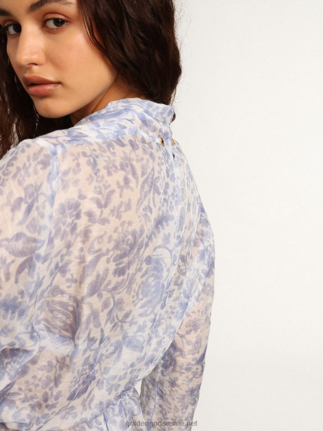 Resort Collection linen blend kaftan dress with Mediterranean blue print FN20N1018 Women Golden Goose