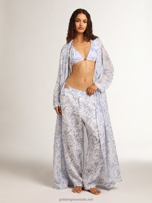 Resort Collection linen blend kaftan dress with Mediterranean blue print FN20N1018 Women Golden Goose