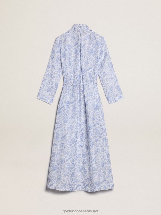 Resort Collection linen blend kaftan dress with Mediterranean blue print FN20N1018 Women Golden Goose