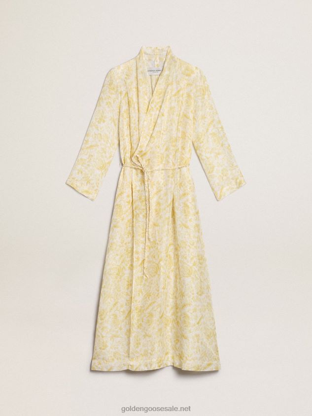 Resort Collection linen blend kaftan dress with lemon yellow print FN20N1010 Women Golden Goose
