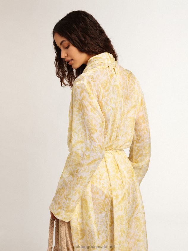 Resort Collection linen blend kaftan dress with lemon yellow print FN20N1010 Women Golden Goose