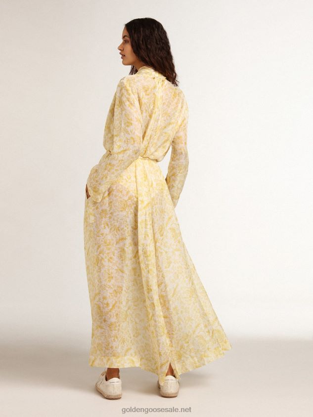 Resort Collection linen blend kaftan dress with lemon yellow print FN20N1010 Women Golden Goose