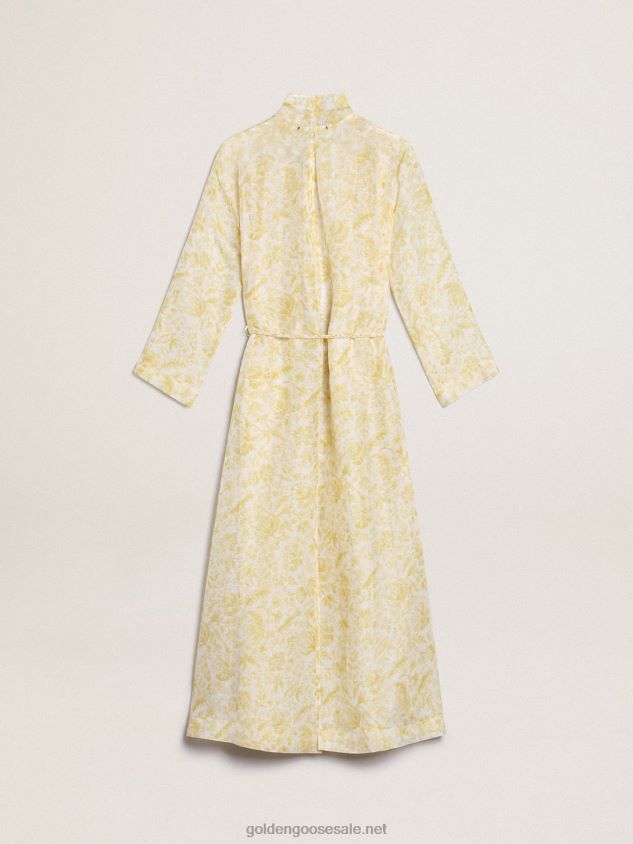 Resort Collection linen blend kaftan dress with lemon yellow print FN20N1010 Women Golden Goose