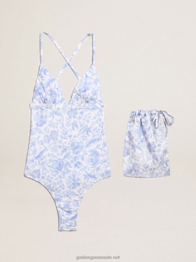 Resort Collection one-piece swimsuit with Mediterranean blue print FN20N1015 Women Golden Goose