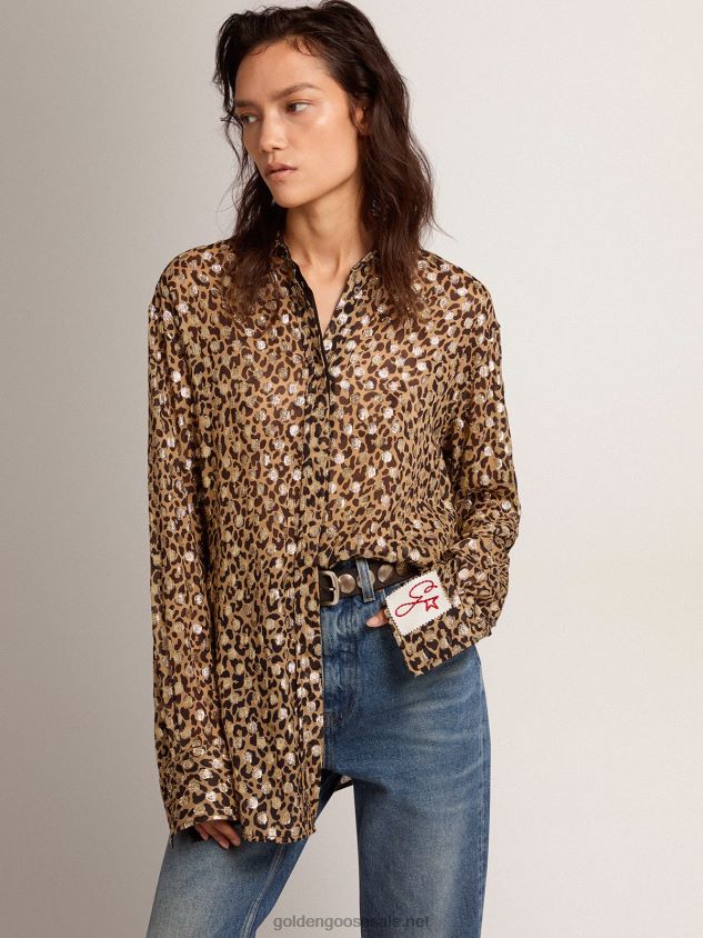 Boyfriend shirt with animal print and gold plumetis FN20N1058 Women Golden Goose