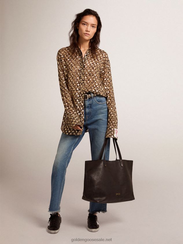 Boyfriend shirt with animal print and gold plumetis FN20N1058 Women Golden Goose