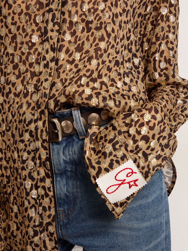 Boyfriend shirt with animal print and gold plumetis FN20N1058 Women Golden Goose