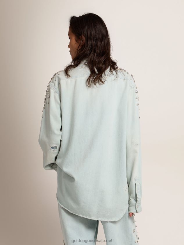 Collection bleached denim boyfriend shirt with cabochon crystals FN20N932 Women Golden Goose