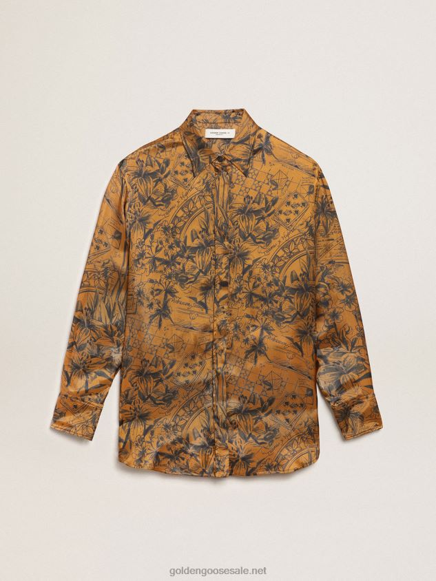 Journey Collection boyfriend shirt in golden brown with notebook print FN20N1002 Women Golden Goose