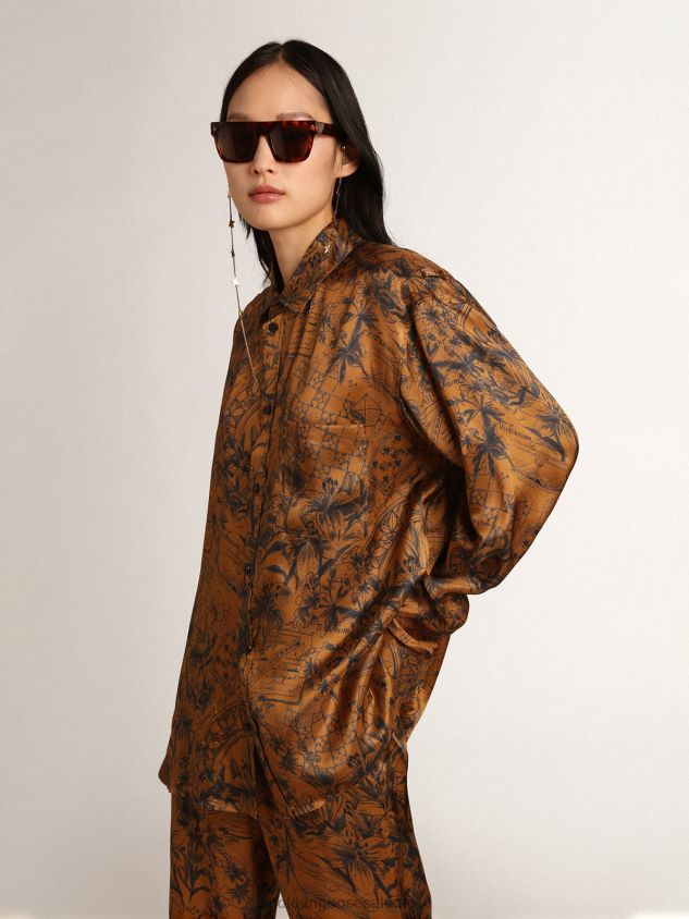 Journey Collection boyfriend shirt in golden brown with notebook print FN20N1002 Women Golden Goose