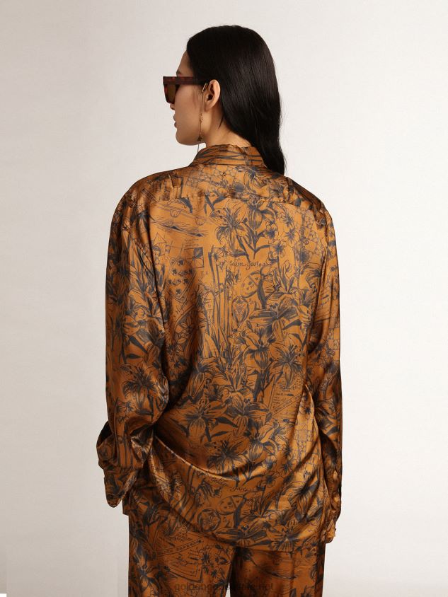 Journey Collection boyfriend shirt in golden brown with notebook print FN20N1002 Women Golden Goose