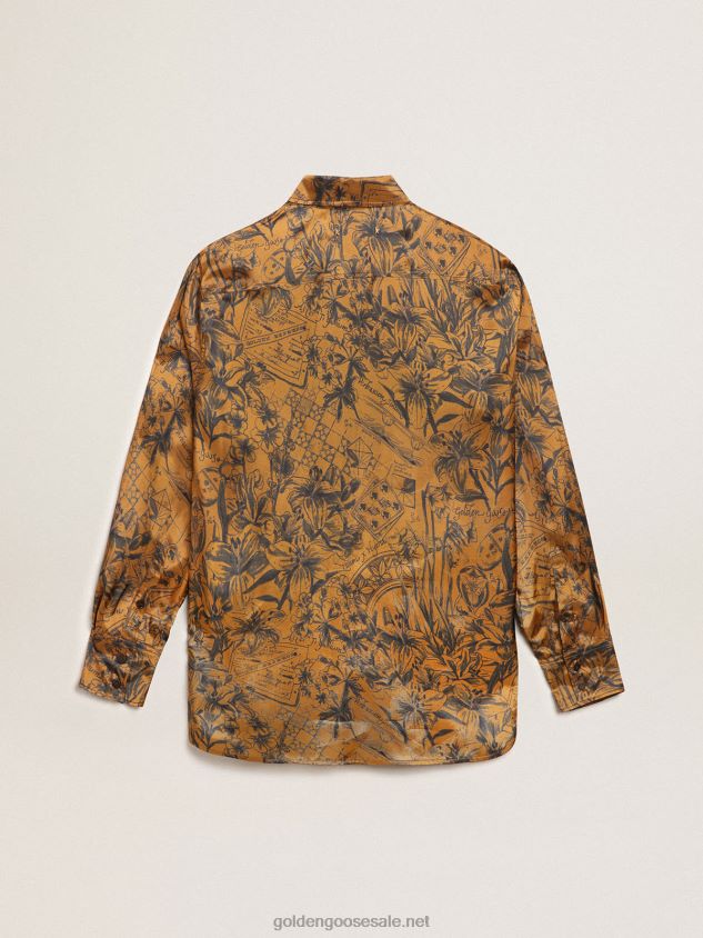 Journey Collection boyfriend shirt in golden brown with notebook print FN20N1002 Women Golden Goose