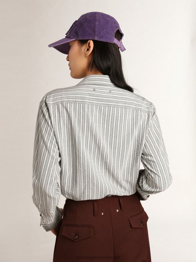 Journey Collection boyfriend shirt with aqua stripes FN20N975 Women Golden Goose