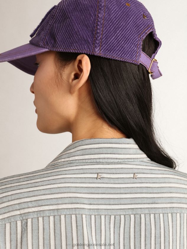 Journey Collection boyfriend shirt with aqua stripes FN20N975 Women Golden Goose
