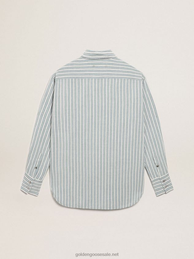 Journey Collection boyfriend shirt with aqua stripes FN20N975 Women Golden Goose