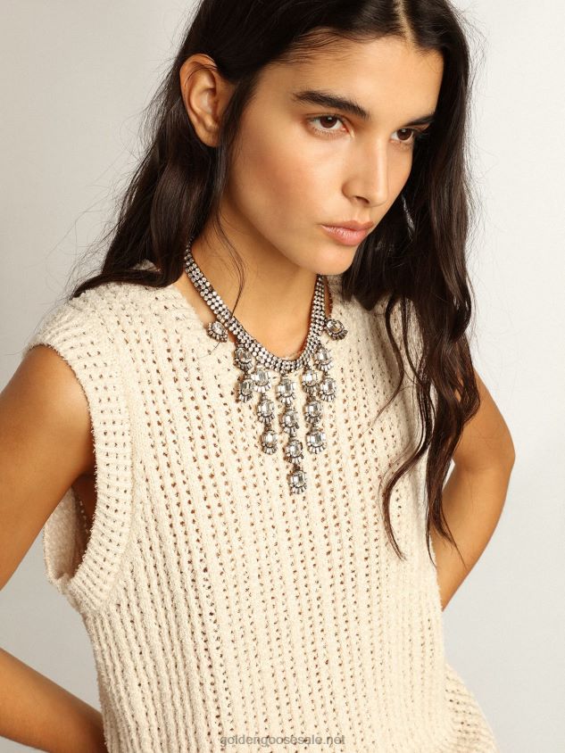 Papyrus-colored knitted sleeveless top FN20N1043 Women Golden Goose