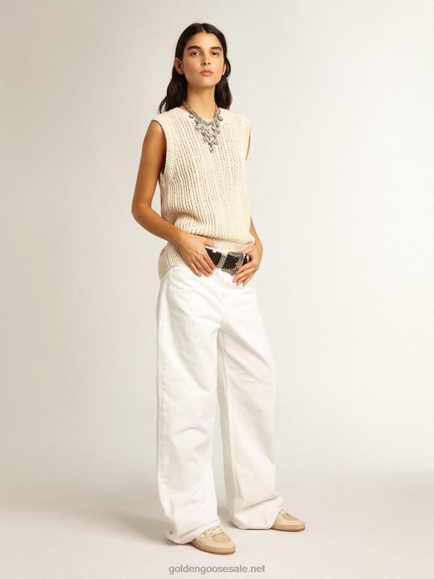Papyrus-colored knitted sleeveless top FN20N1043 Women Golden Goose