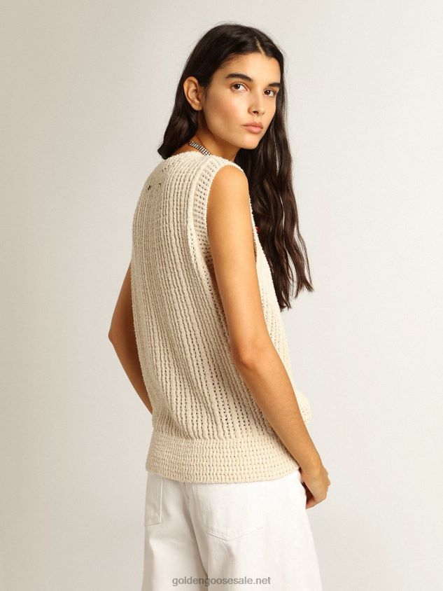 Papyrus-colored knitted sleeveless top FN20N1043 Women Golden Goose