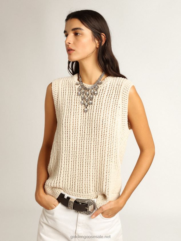 Papyrus-colored knitted sleeveless top FN20N1043 Women Golden Goose