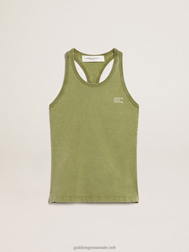 Pesto-green tank top with white lettering on the front FN20N1044 Women Golden Goose