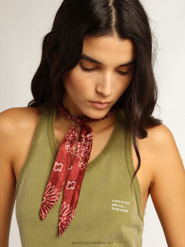 Pesto-green tank top with white lettering on the front FN20N1044 Women Golden Goose