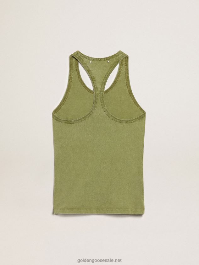 Pesto-green tank top with white lettering on the front FN20N1044 Women Golden Goose