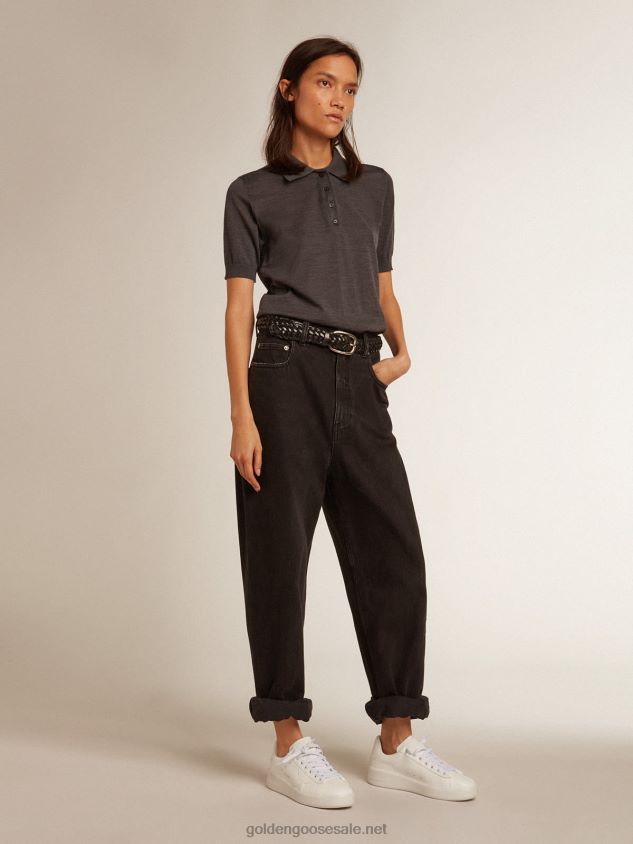 polo shirt in anthracite merino wool FN20N973 Women Golden Goose
