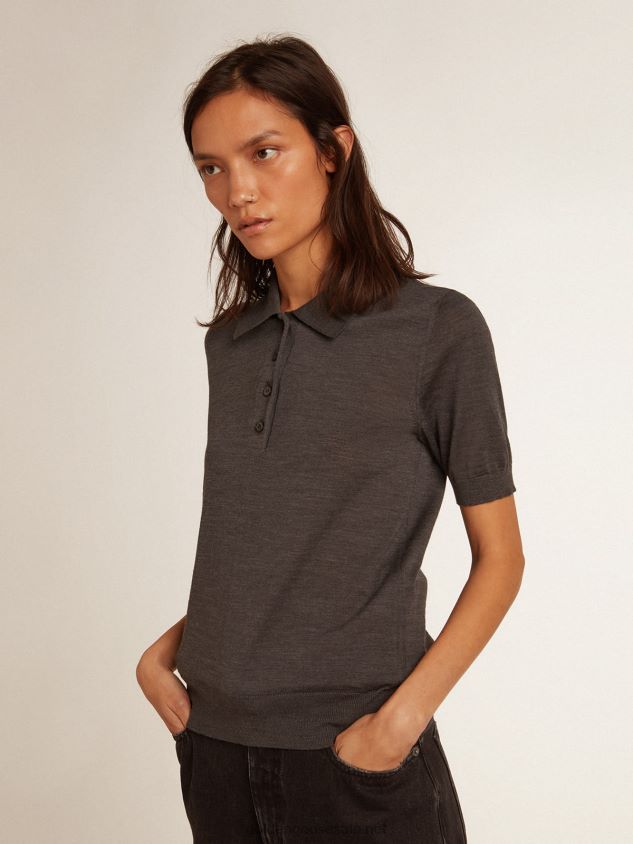 polo shirt in anthracite merino wool FN20N973 Women Golden Goose