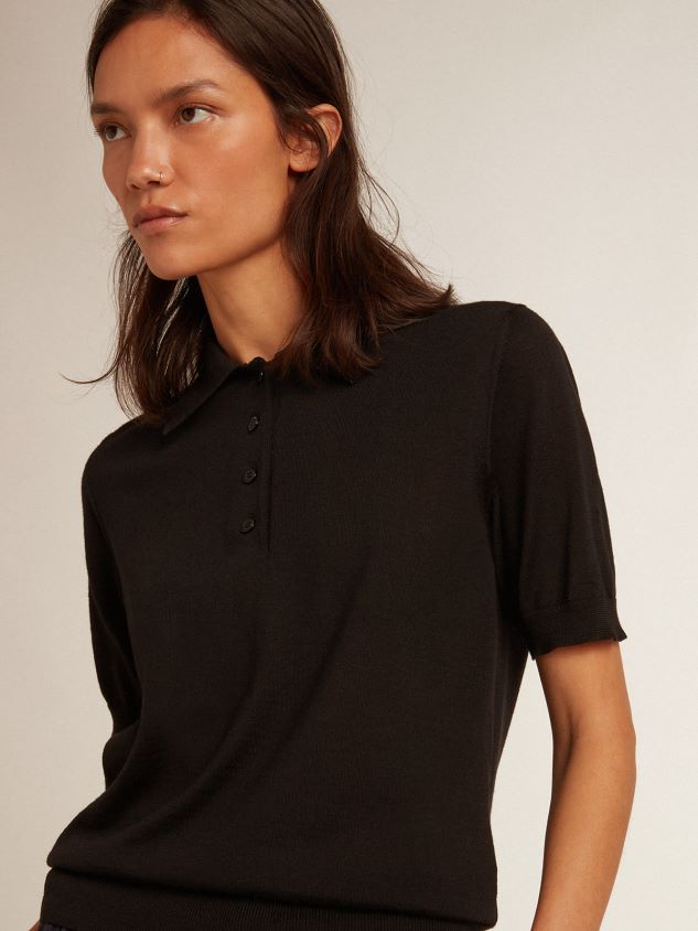 polo shirt in black merino wool FN20N943 Women Golden Goose