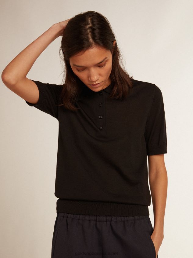 polo shirt in black merino wool FN20N943 Women Golden Goose