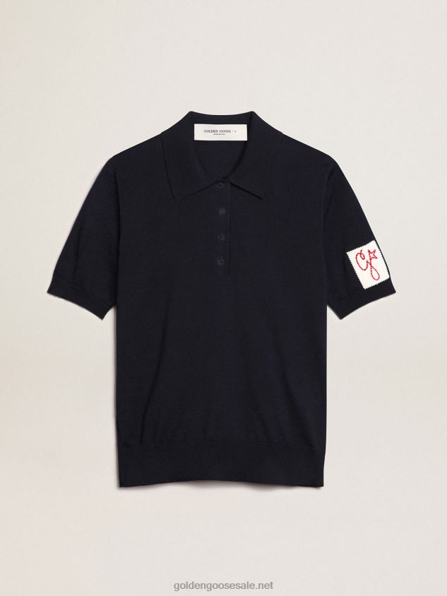 polo shirt in navy-blue merino wool FN20N934 Women Golden Goose