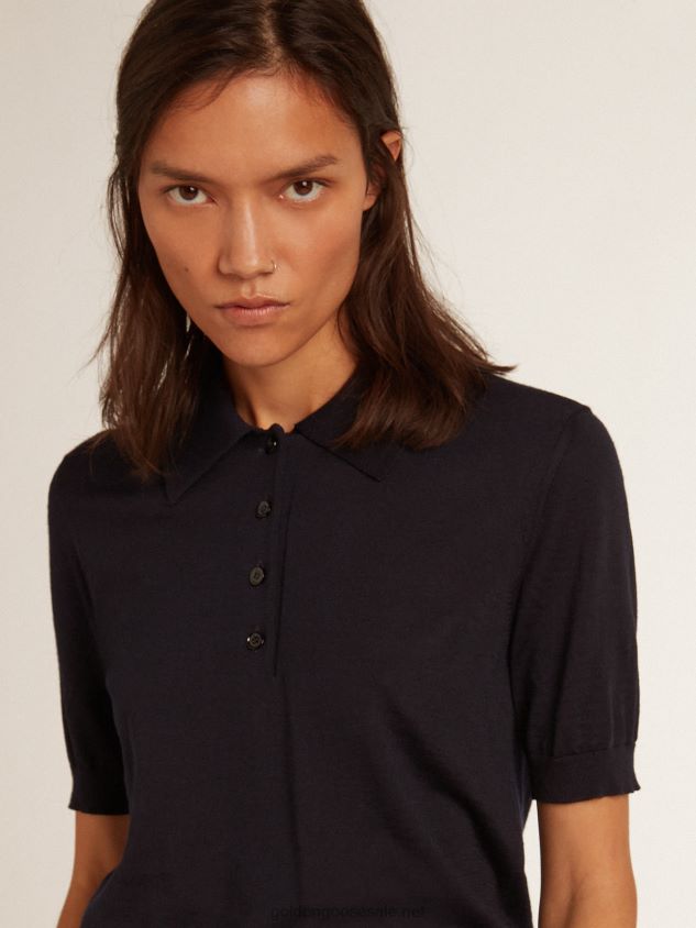 polo shirt in navy-blue merino wool FN20N934 Women Golden Goose