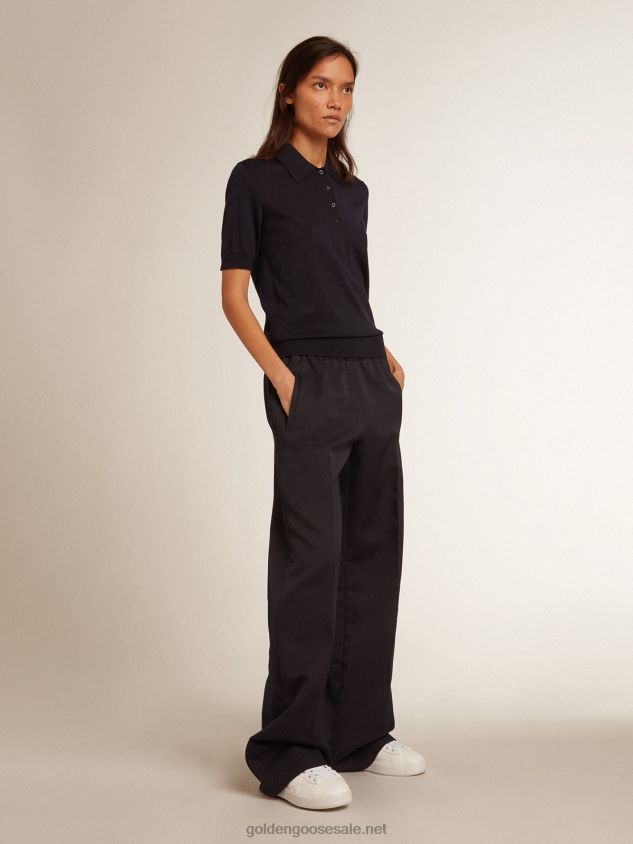 polo shirt in navy-blue merino wool FN20N934 Women Golden Goose