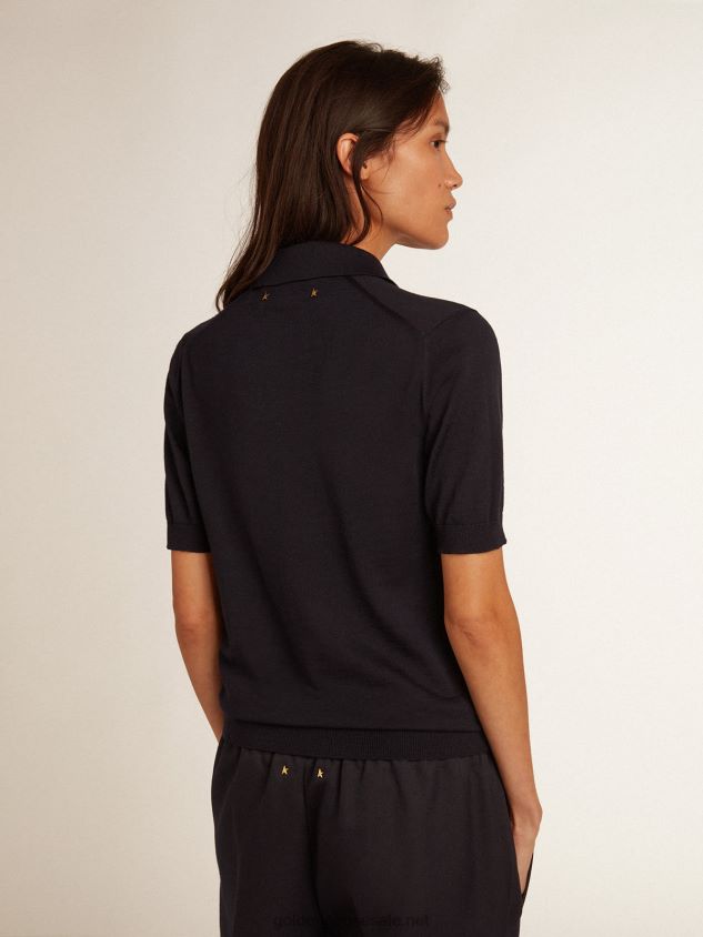polo shirt in navy-blue merino wool FN20N934 Women Golden Goose