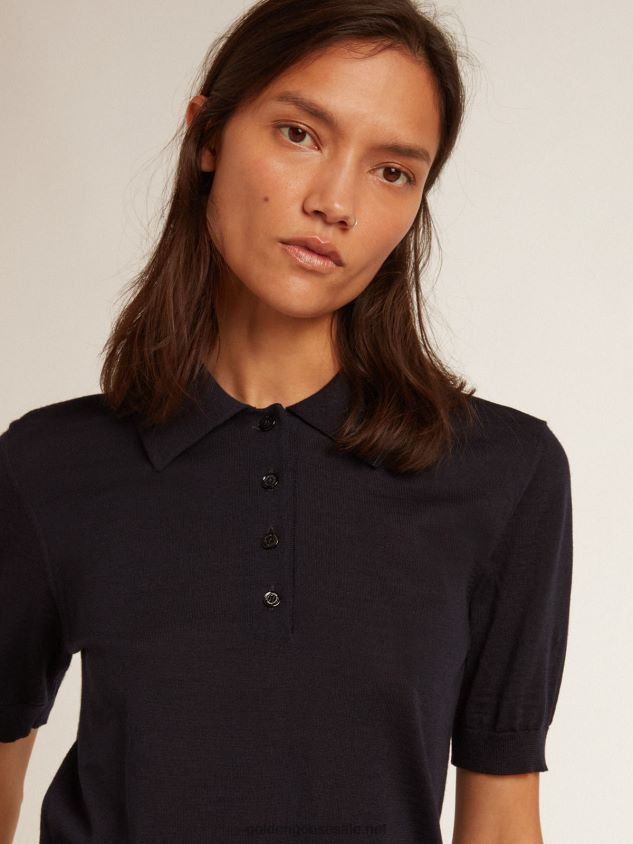 polo shirt in navy-blue merino wool FN20N934 Women Golden Goose