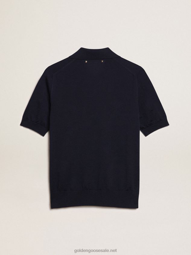 polo shirt in navy-blue merino wool FN20N934 Women Golden Goose
