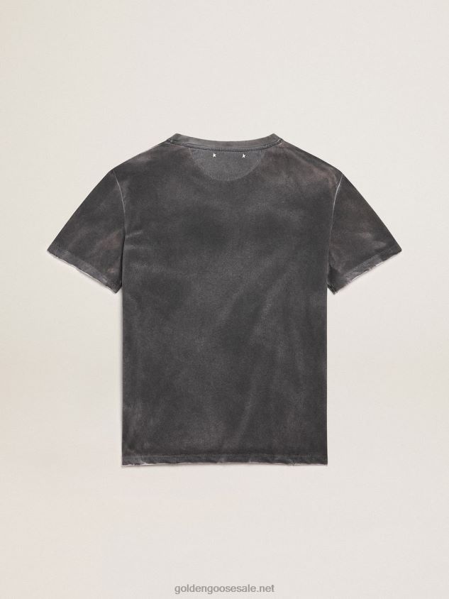 Aged-look gray Journey Collection T-shirt with contrasting pale pink print on the front and hand-worn areas FN20N976 Women Golden Goose
