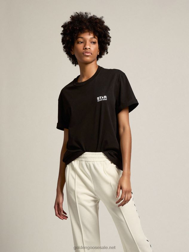 Black Star Collection T-shirt with contrasting white logo and star FN20N952 Women Golden Goose