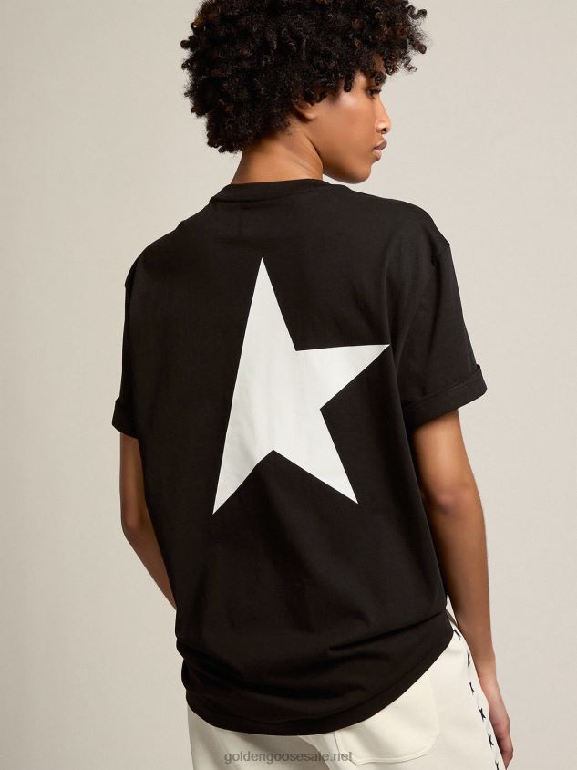 Black Star Collection T-shirt with contrasting white logo and star FN20N952 Women Golden Goose