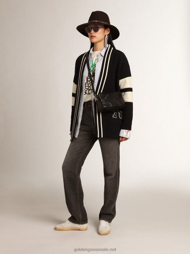 Bone-white Journey Collection T-shirt with black and bright-green lettering on the front FN20N993 Women Golden Goose