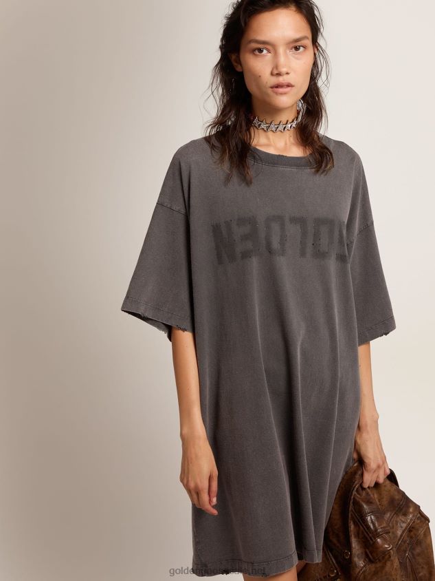 Collection T-shirt dress in anthracite gray with a distressed treatment FN20N945 Women Golden Goose